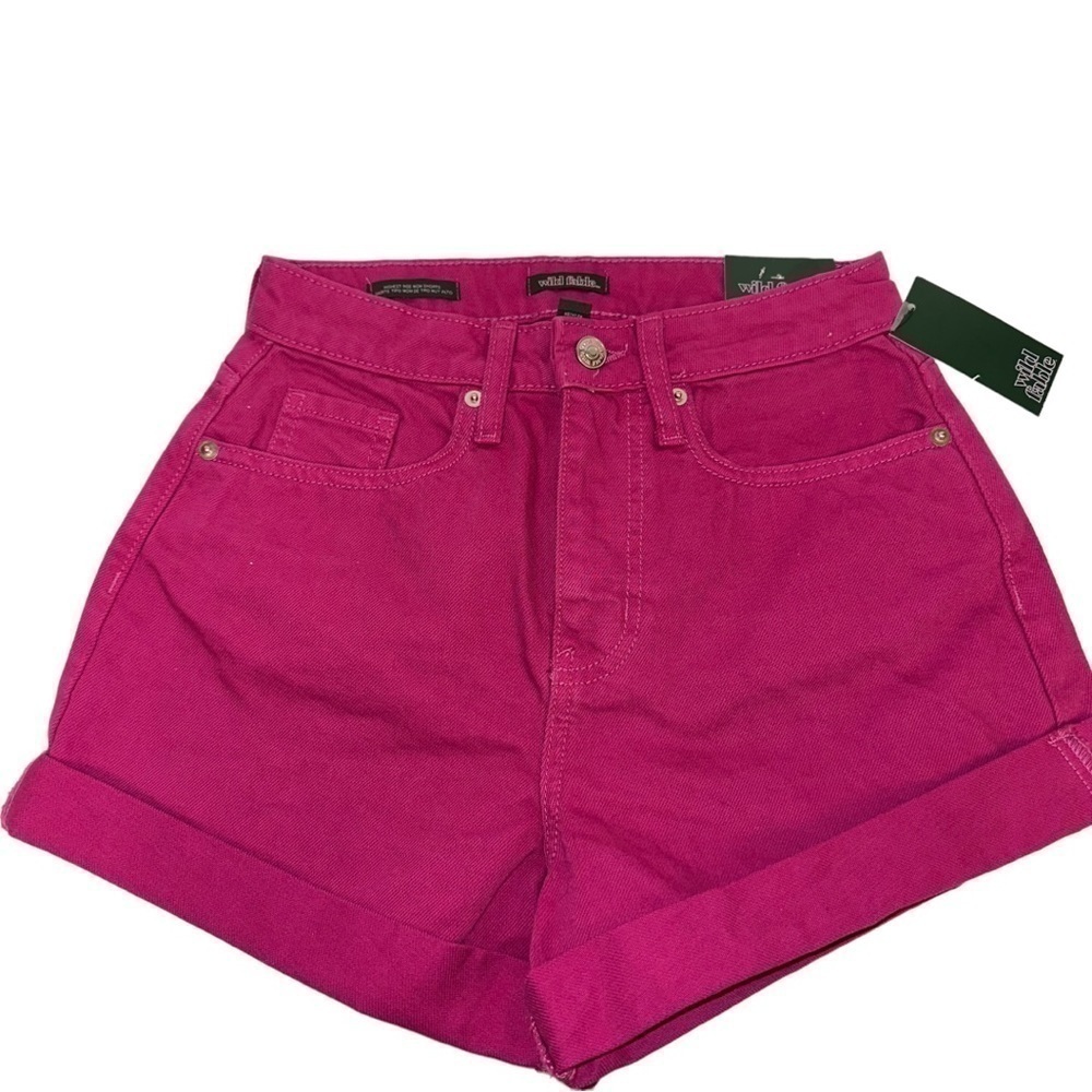 WILD Fable Highest Rise Mom Jean Cuffed Shorts in Fuchsia Pink - Picture 6 of 13